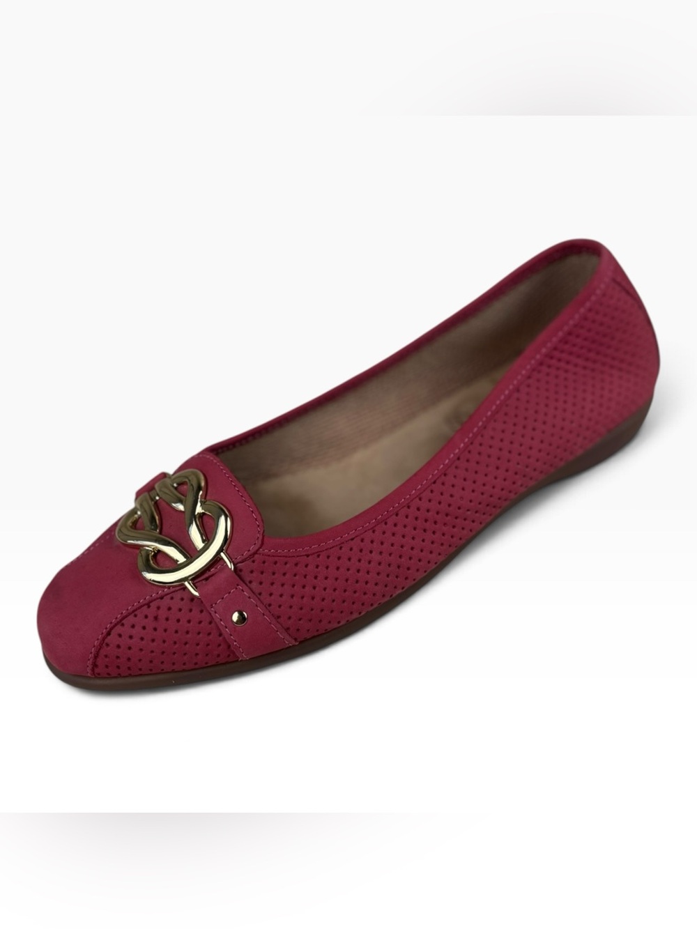Aerosoles High Bet Pink Leather Loafers Size 8.5 Gold Buckle Ballet Flats